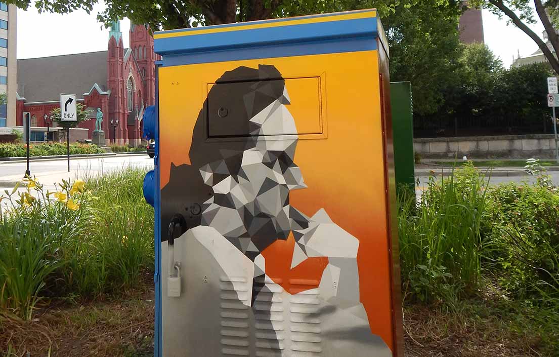  AL MCGUIRE AND MARQUETTE UNIVERSITY Milwaukee Downtown Utility Box Mural 