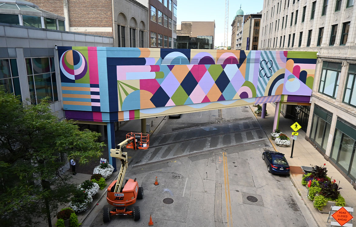 Kindred Skywalk Mural Milwaukee Downtown