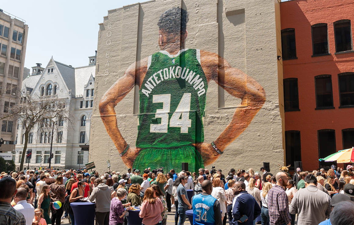 Giannis Mural Milwaukee Downtown Bucks